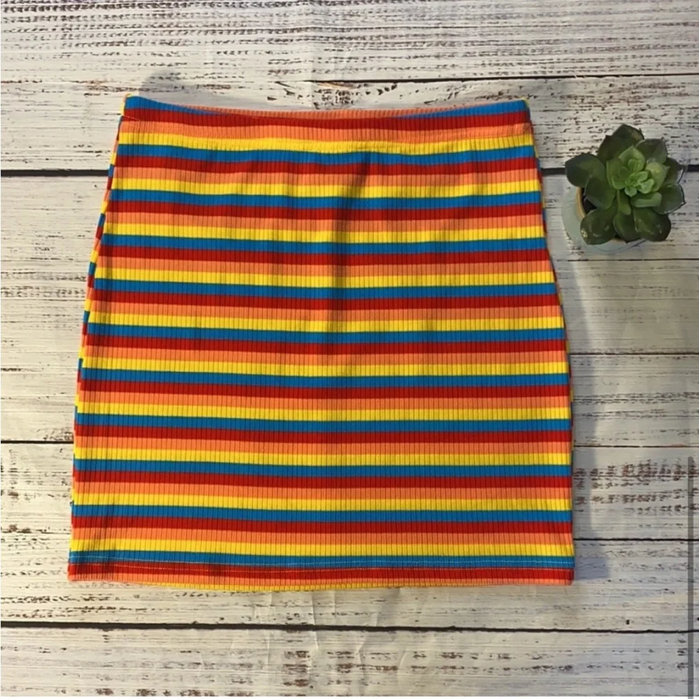 Rainbow Striped Bodycon Mini Skirt